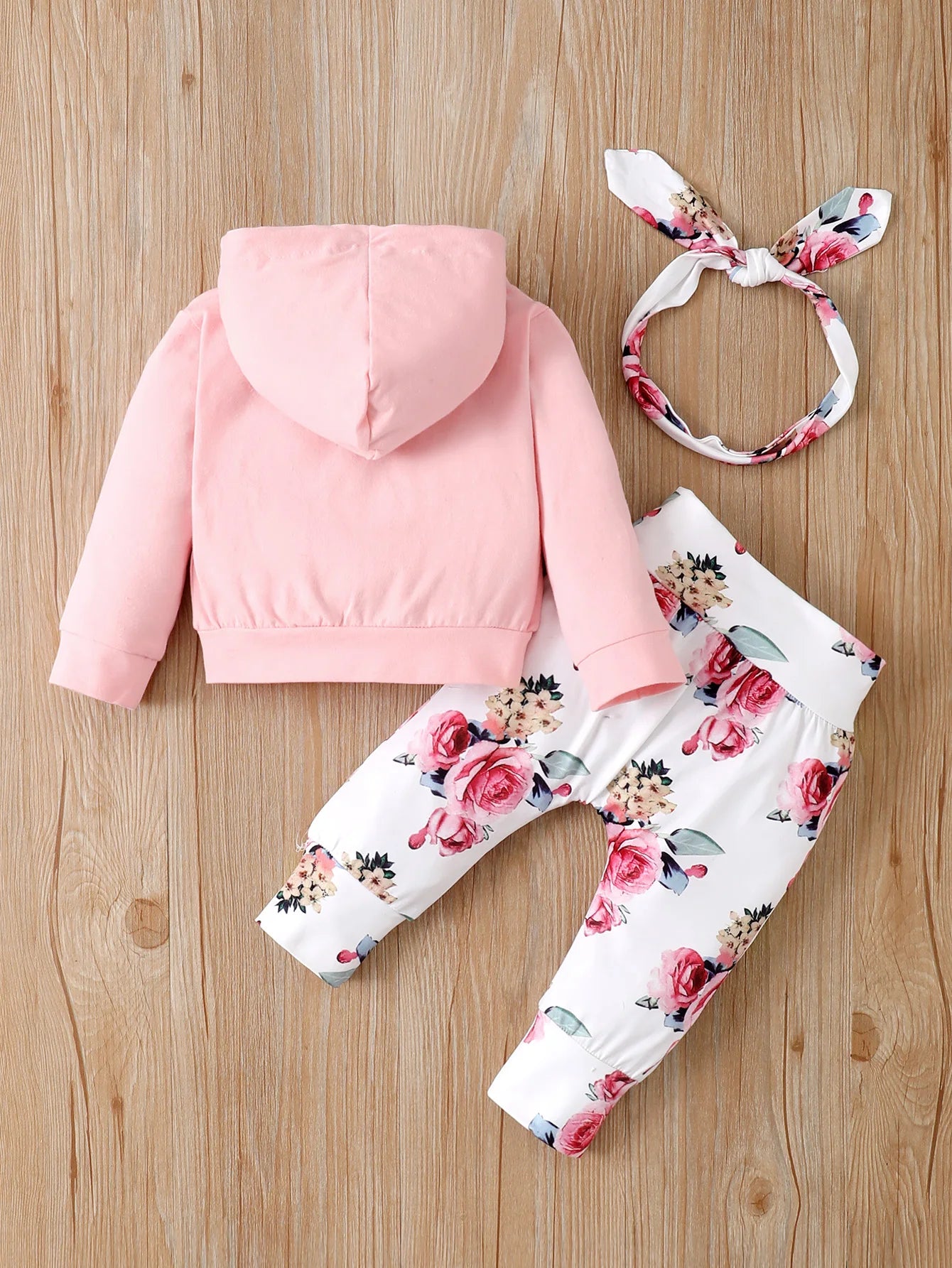 Set Abbigliamento Floreale per Neonata - 3 Pezzi: Felpa con Cappuccio, Pantaloni e Fascia